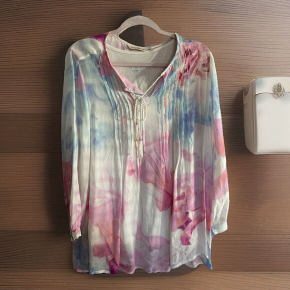 Soft Surroundings Tops - Soft Surroundings‎ Womens Pastel Tie Dye Beaded Top Flowy Lounge Petite Large
